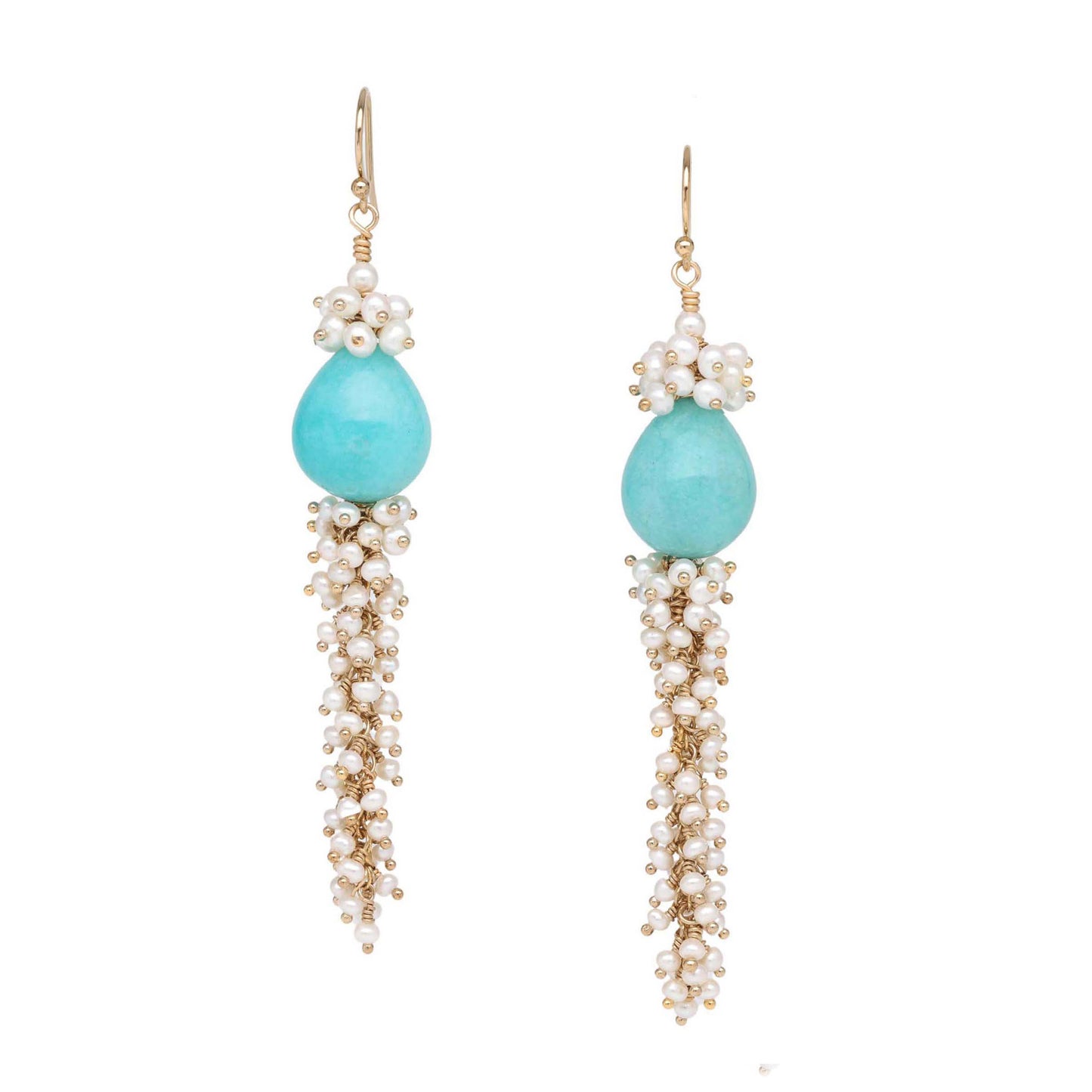 Amazonite and Pearl Cascade Luxe Earrings
