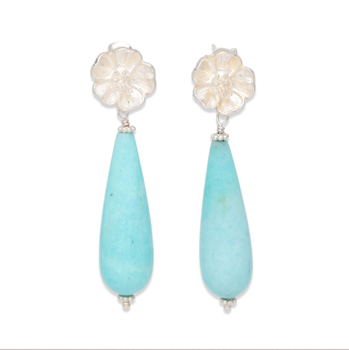 Amazonite Teardrop and Silver Earrings