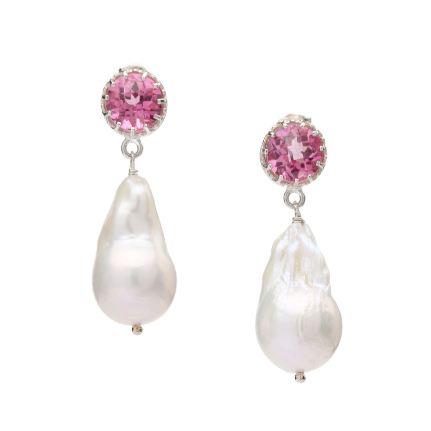 Baroque Pearl and Pink Topaz Drop Earrings