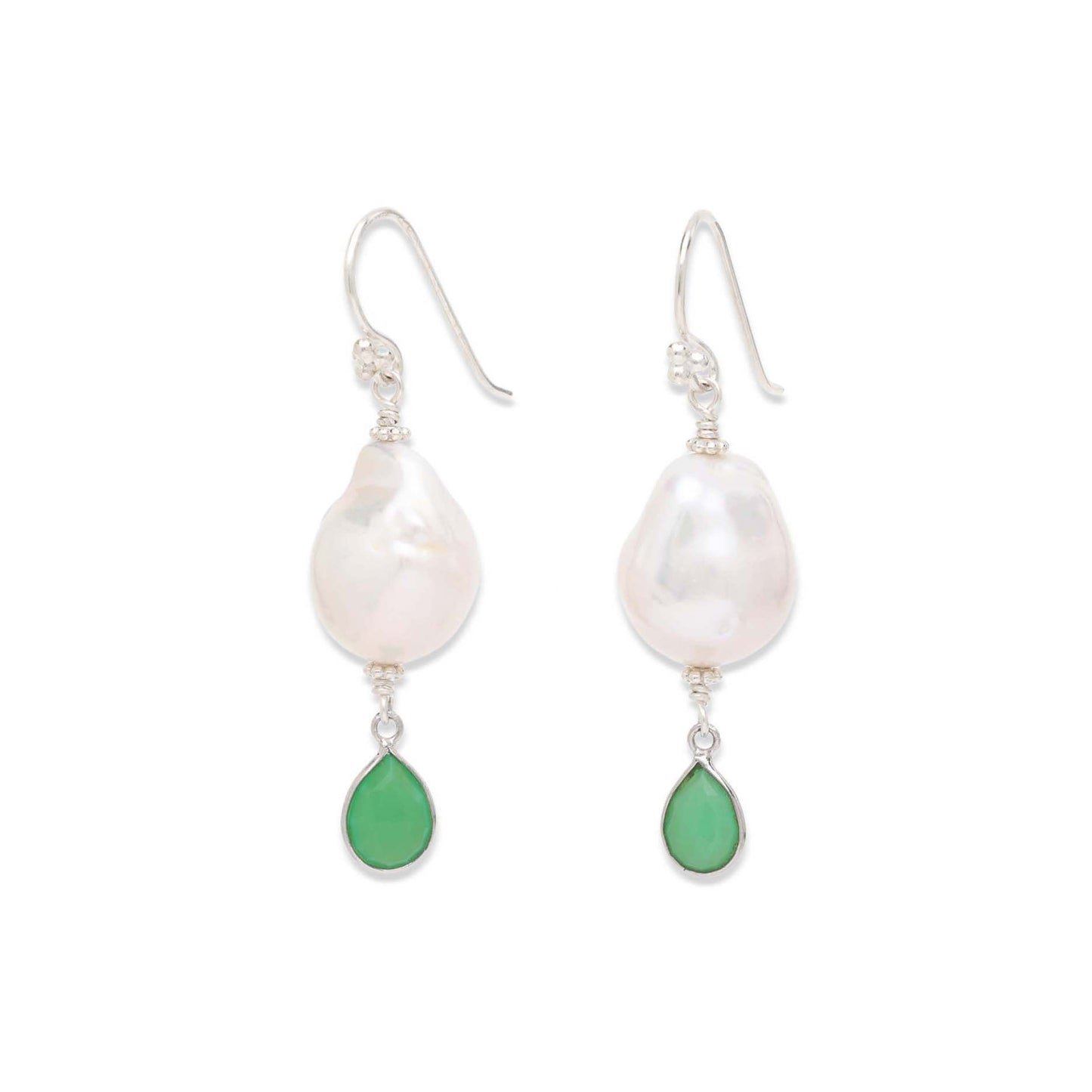 Baroque Pearl and Green Onyx Earrings