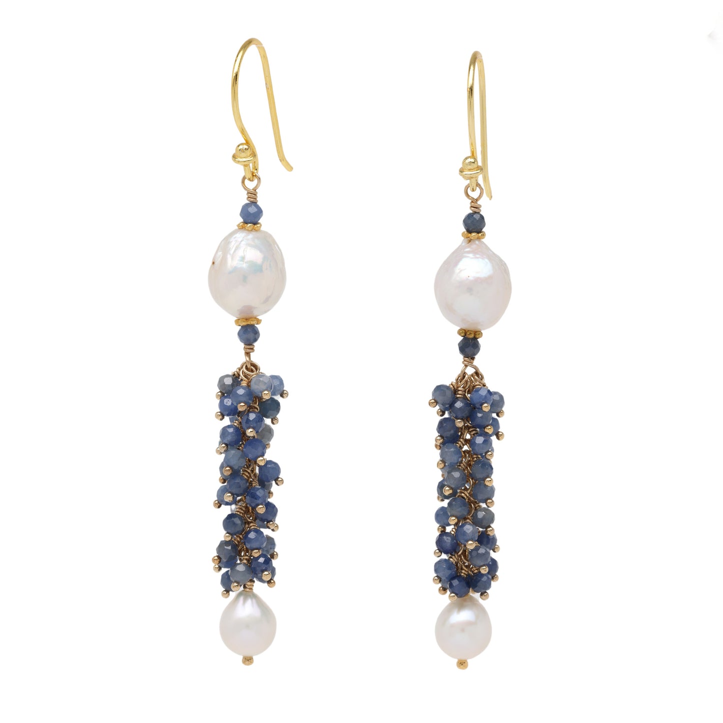 Blue Sapphire and Pearl Waterfall Earrings