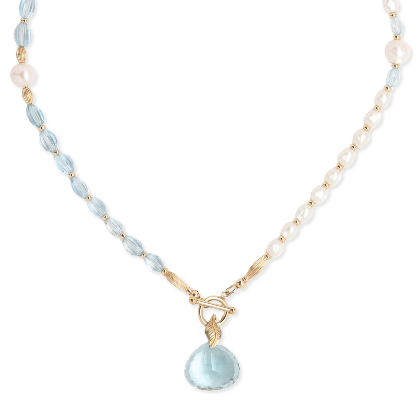 Blue Topaz and Pearl Split Decision Necklace