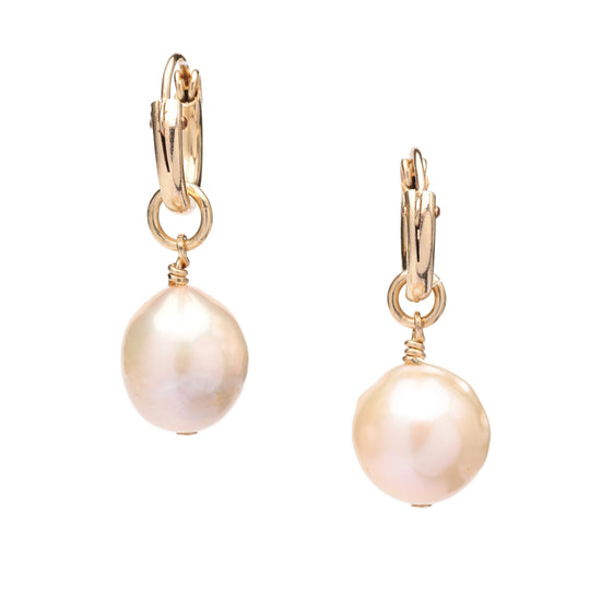Champagne Edison Pearl Hoop Earrings