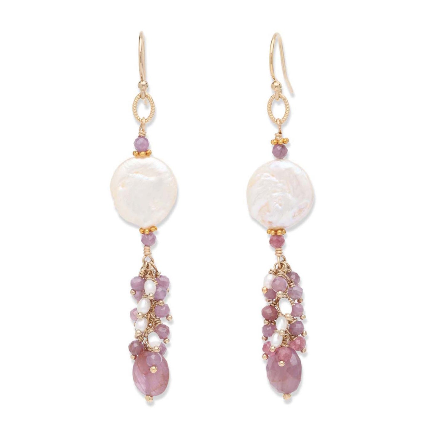 Coin Pearl and Pink Sapphire Earrings