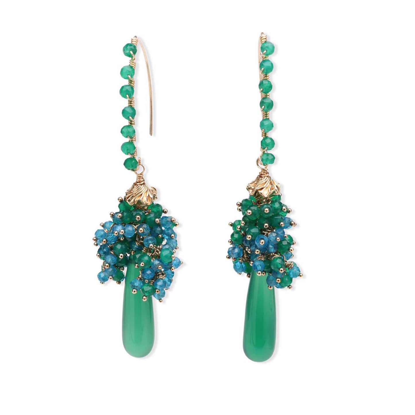 Green Onyx and Blue Apatite Waterfall Luxe Earrings