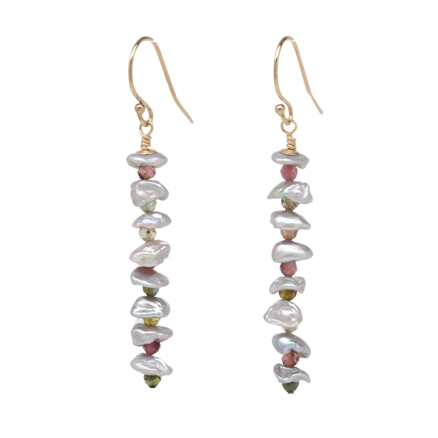 Gray Keishi Pearl and Tourmaline Drop Earrings