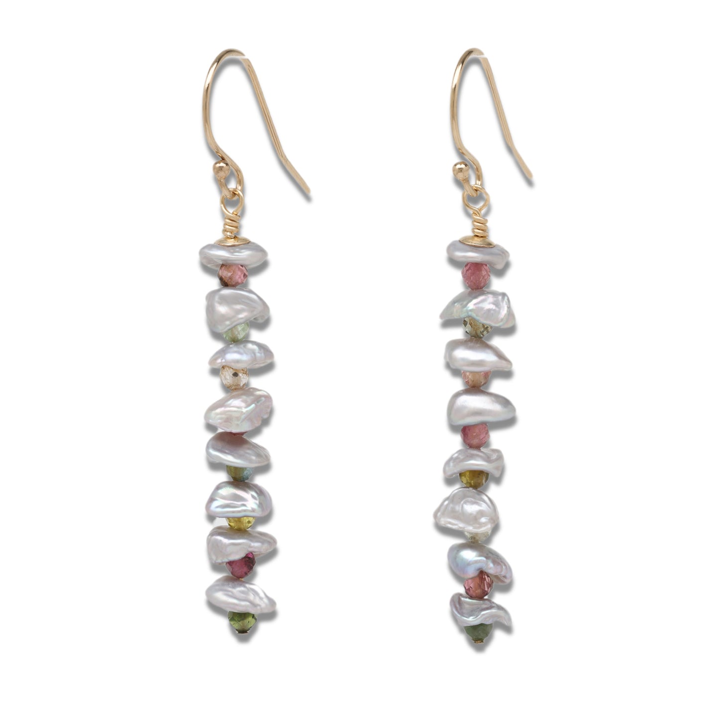 Gray Keishi Pearl and Tourmaline Drop Earrings