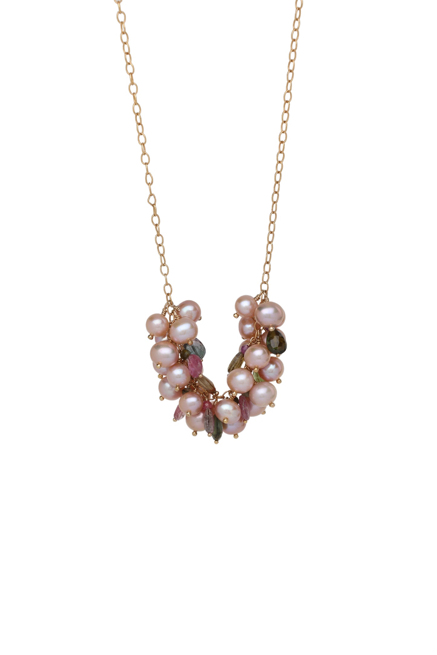 Sunrise Pearl and Tourmaline Cluster Necklace