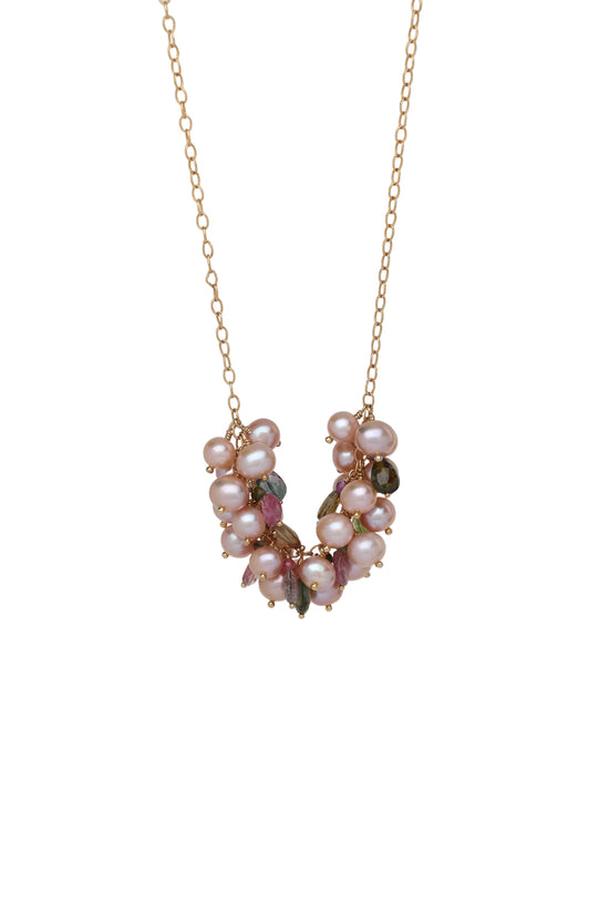Sunrise Pearl and Tourmaline Cluster Necklace
