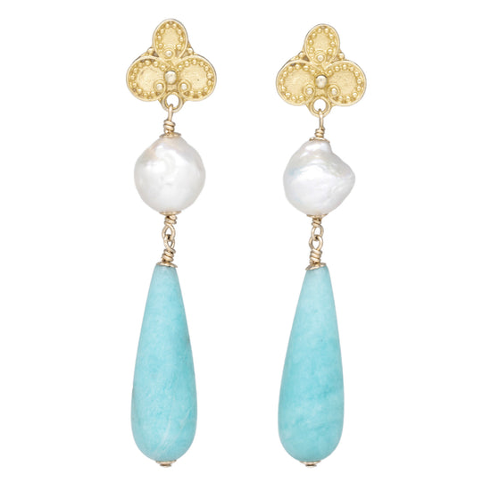 Pearl and Amazonite Drop Earrings