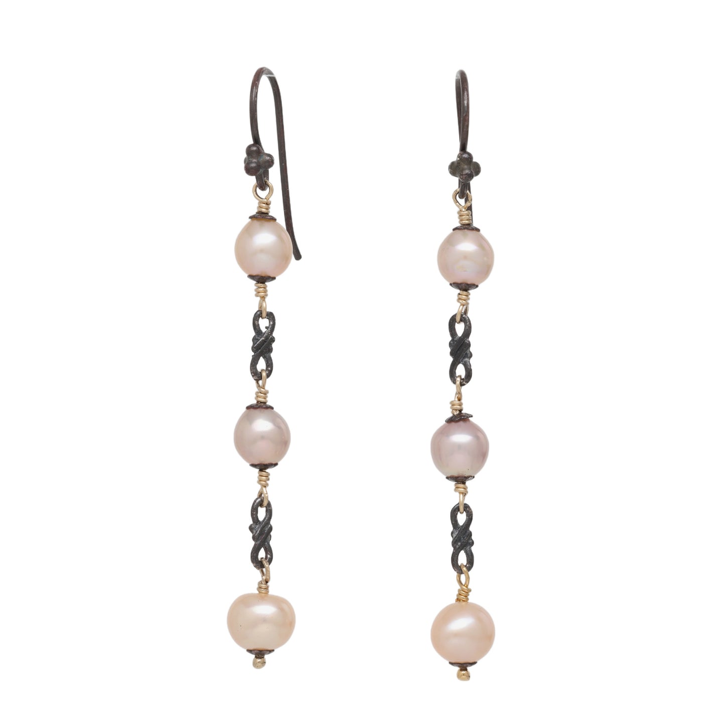 Mixed Metal and Pearl Drop Earrings