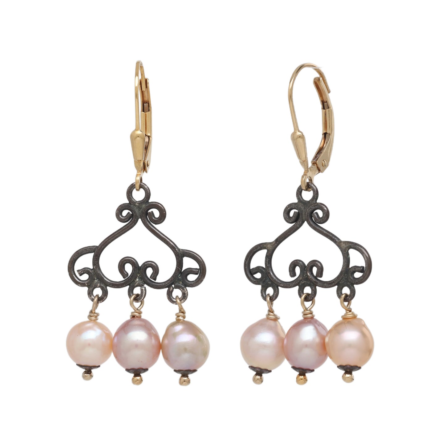 Mixed Metal and Pearl Chandelier Earrings