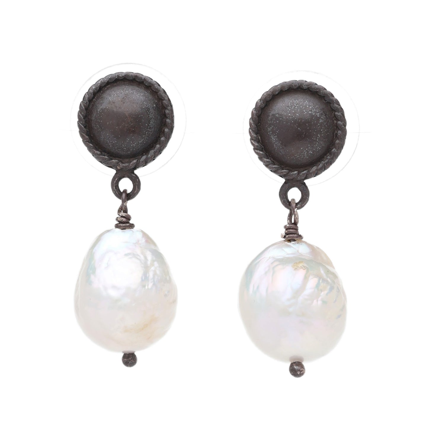 Blackened Silver Baroque Pearl Drop Earrings