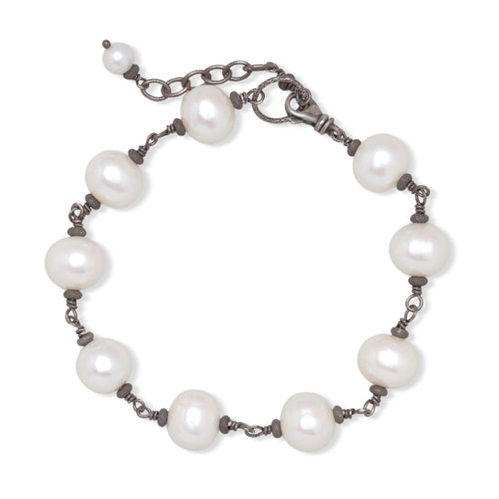 Pearl and Oxidized Sterling Silver Bracelet