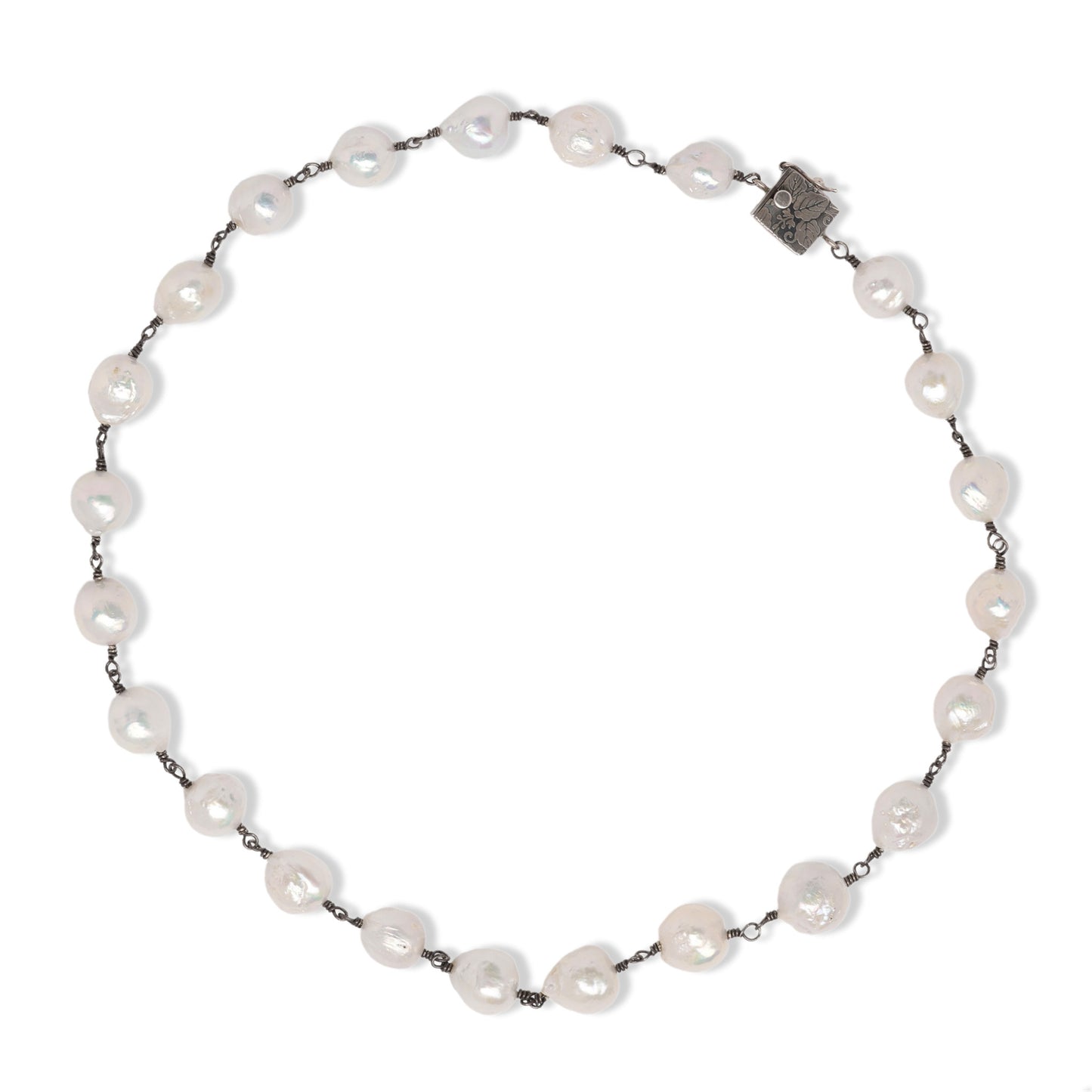 Edison Pearl and Oxidized Silver Necklace