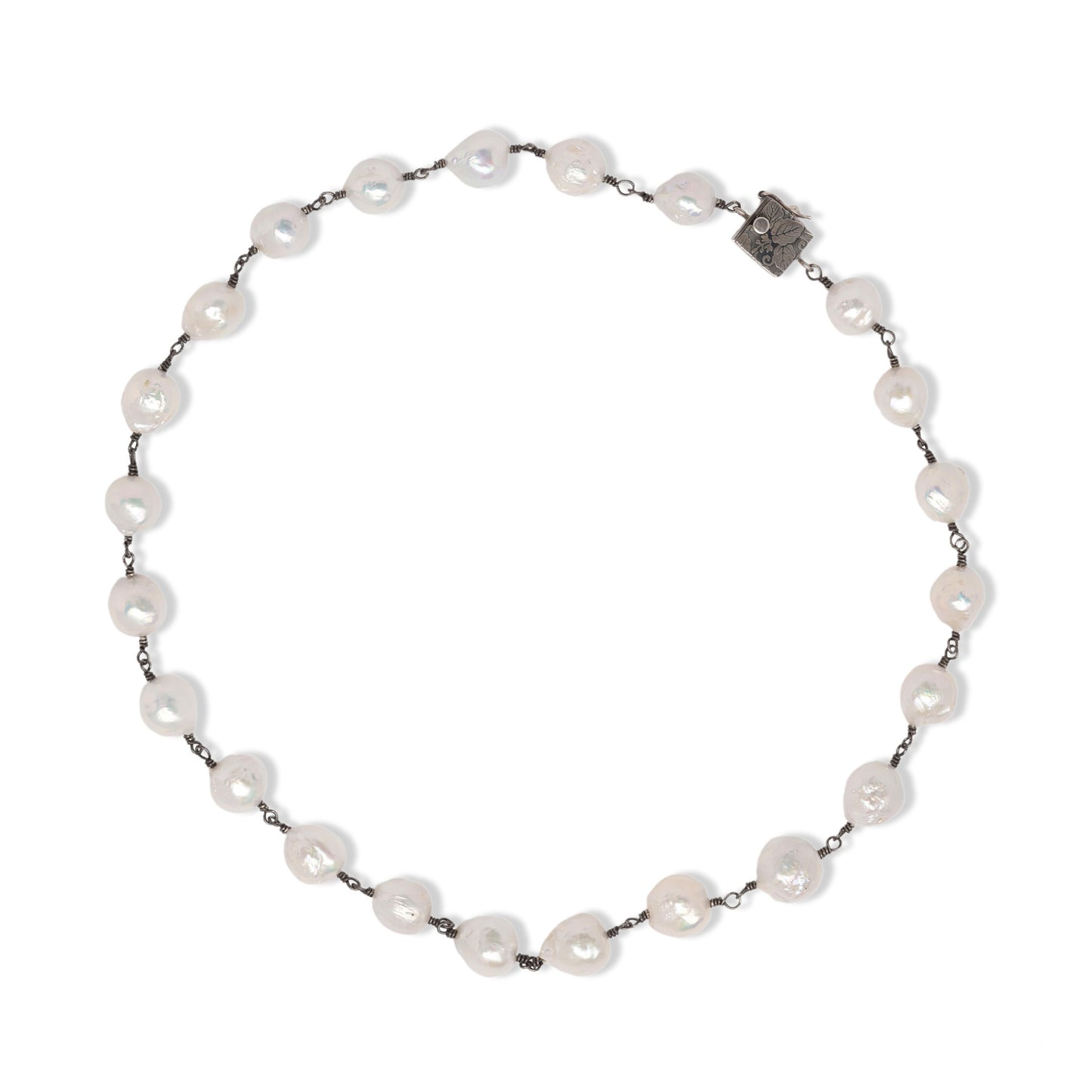Edison Pearl and Oxidized Silver Necklace