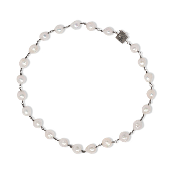 Edison Pearl and Oxidized Silver Necklace