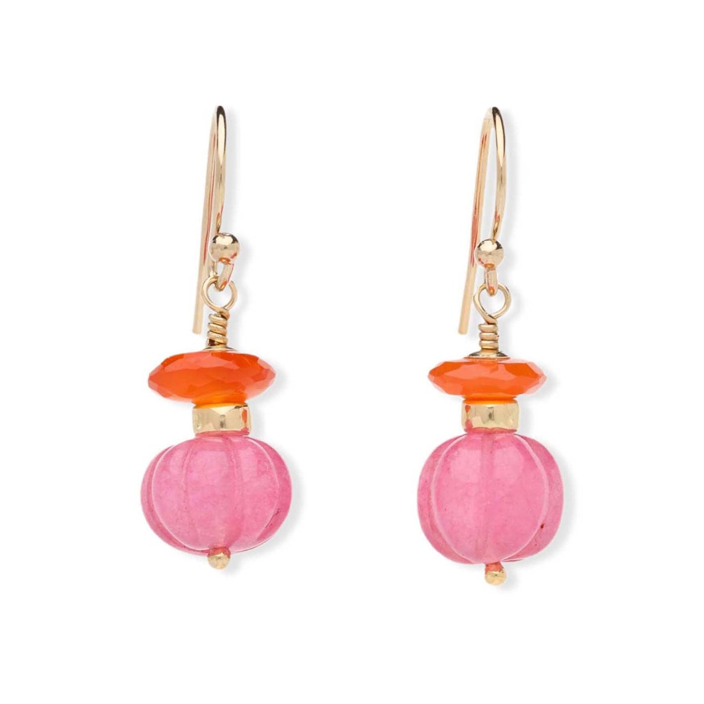 Strawberry Quartz and Carnelian Drop Earrings