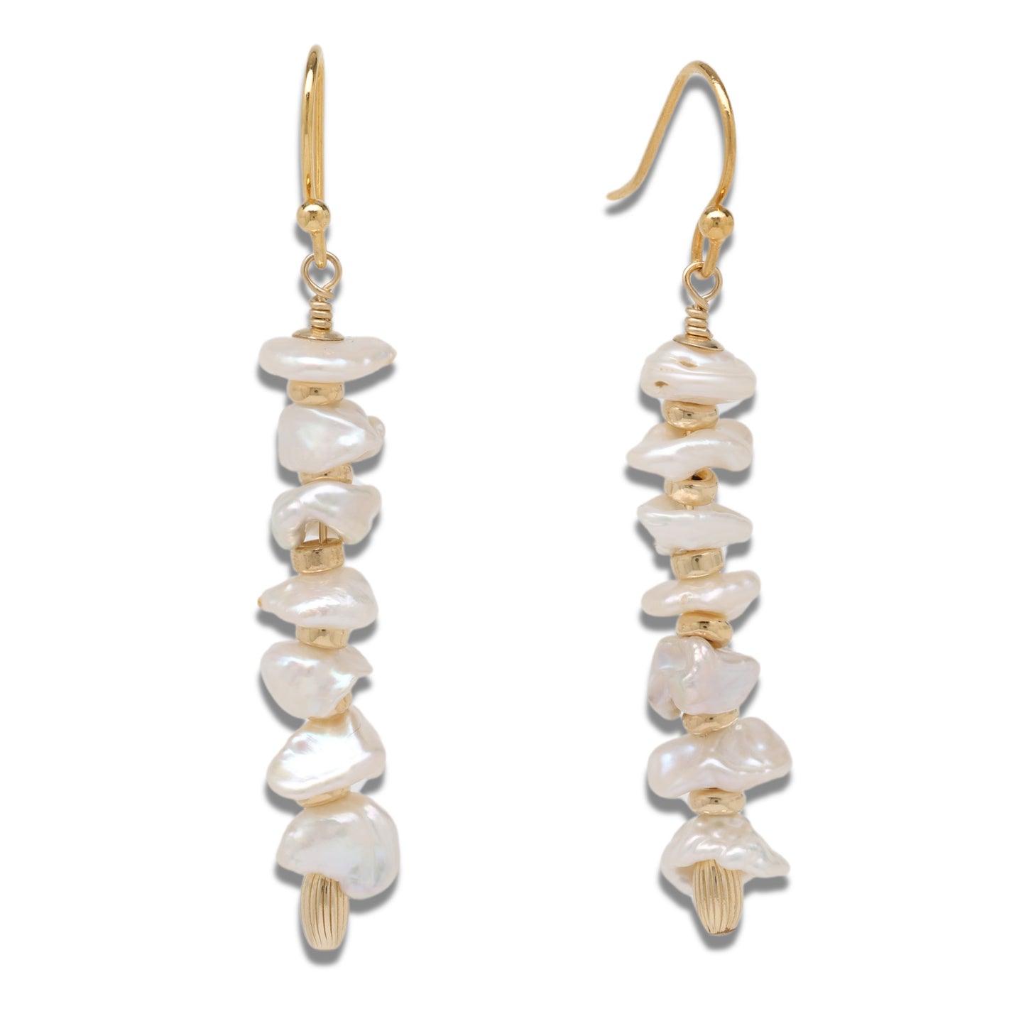 White Keishi Pearl and Gold Drop Earrings