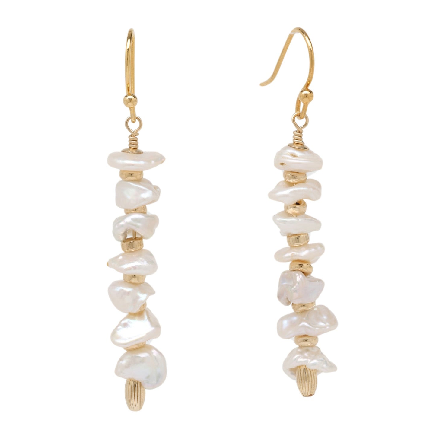 White Keishi Pearl and Gold Drop Earrings