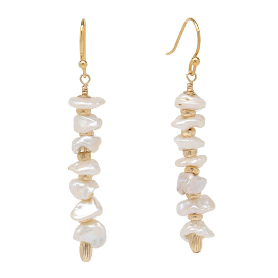 White Keishi Pearl and Gold Drop Earrings