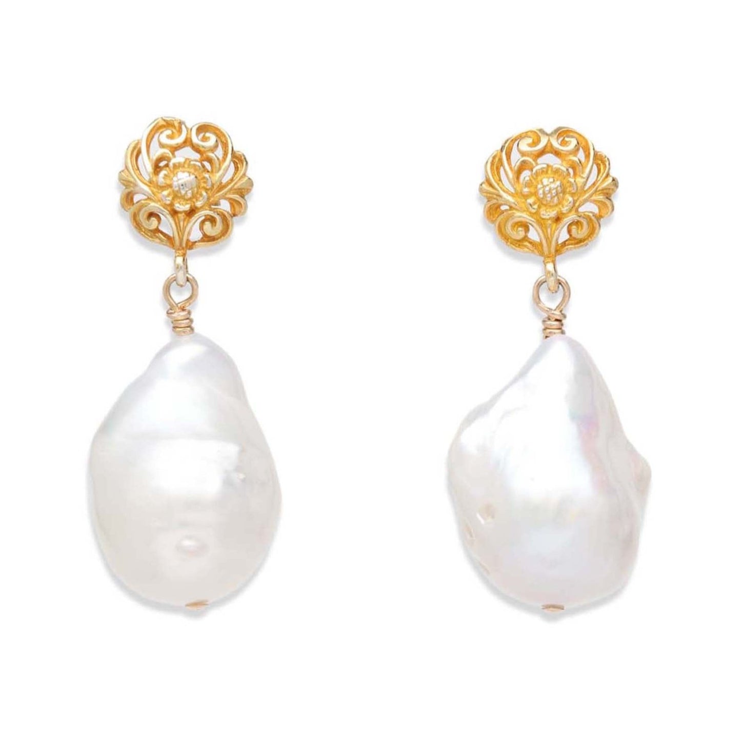 Baroque Pearl Filigree Drop Earrings