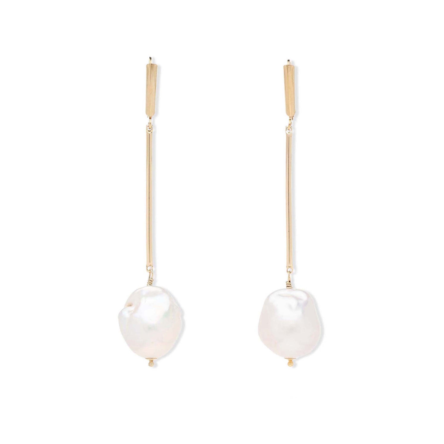 Golden Bar White Pearl Earrings