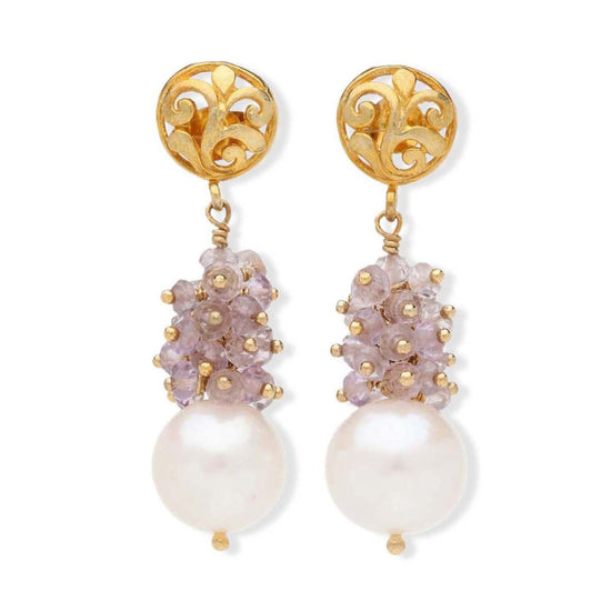Pearl and Pink Amethyst Drop Earrings