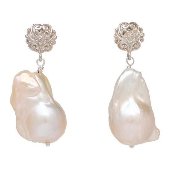 Apricot Baroque Pearl and Sterling Silver Post Earrings